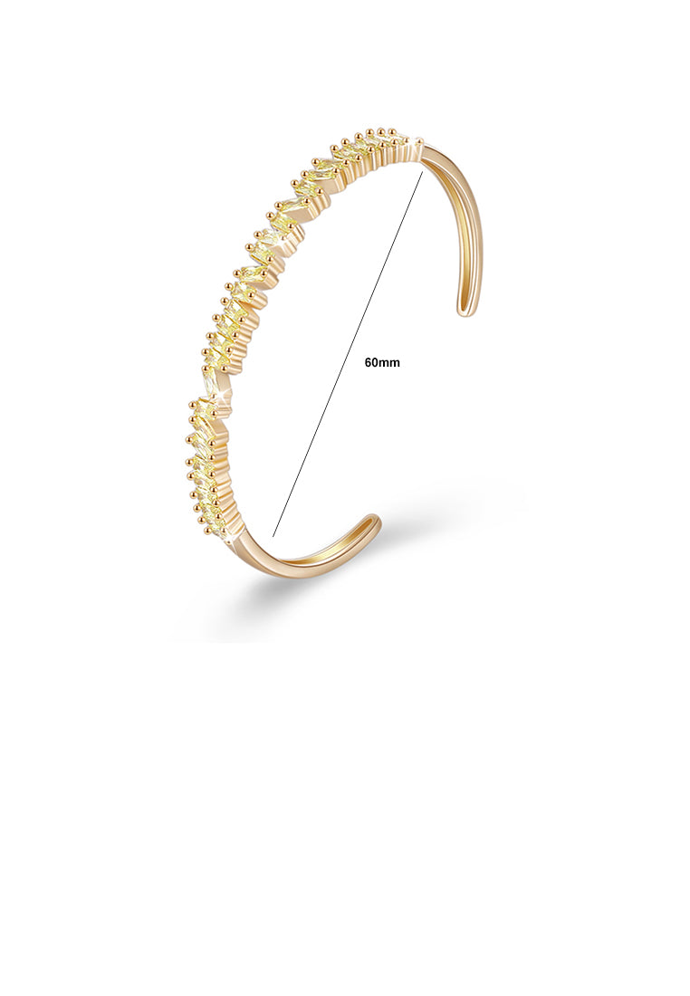 Fashion Plated Champagne Gold Open Bangle with Yellow Cubic Zircon