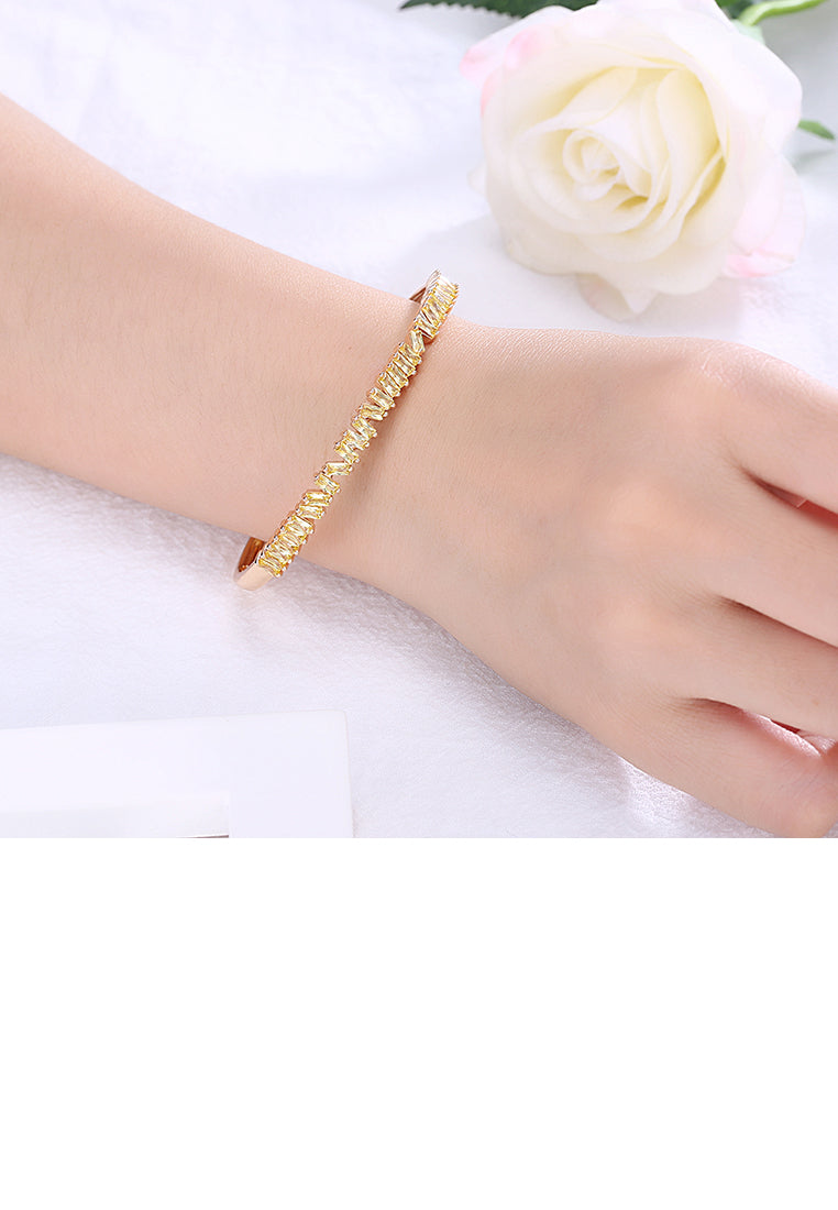 Fashion Plated Champagne Gold Open Bangle with Yellow Cubic Zircon