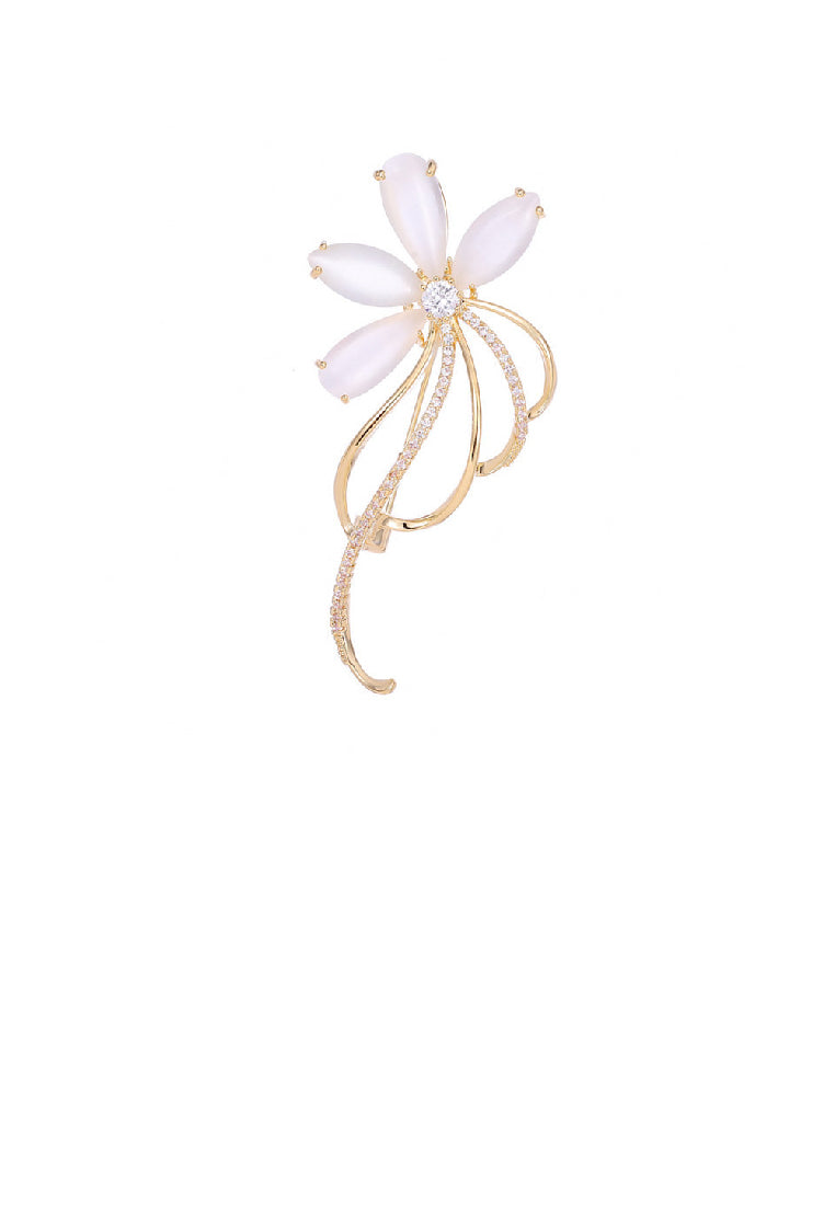 Fashion Simple Plated Gold Flower Imitation Opal Brooch with Cubic Zirconia - Luxurious Look
