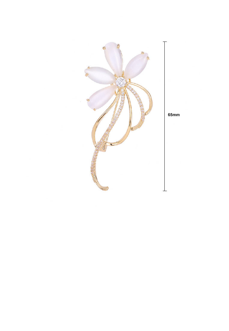 Fashion Simple Plated Gold Flower Imitation Opal Brooch with Cubic Zirconia - Luxurious Look