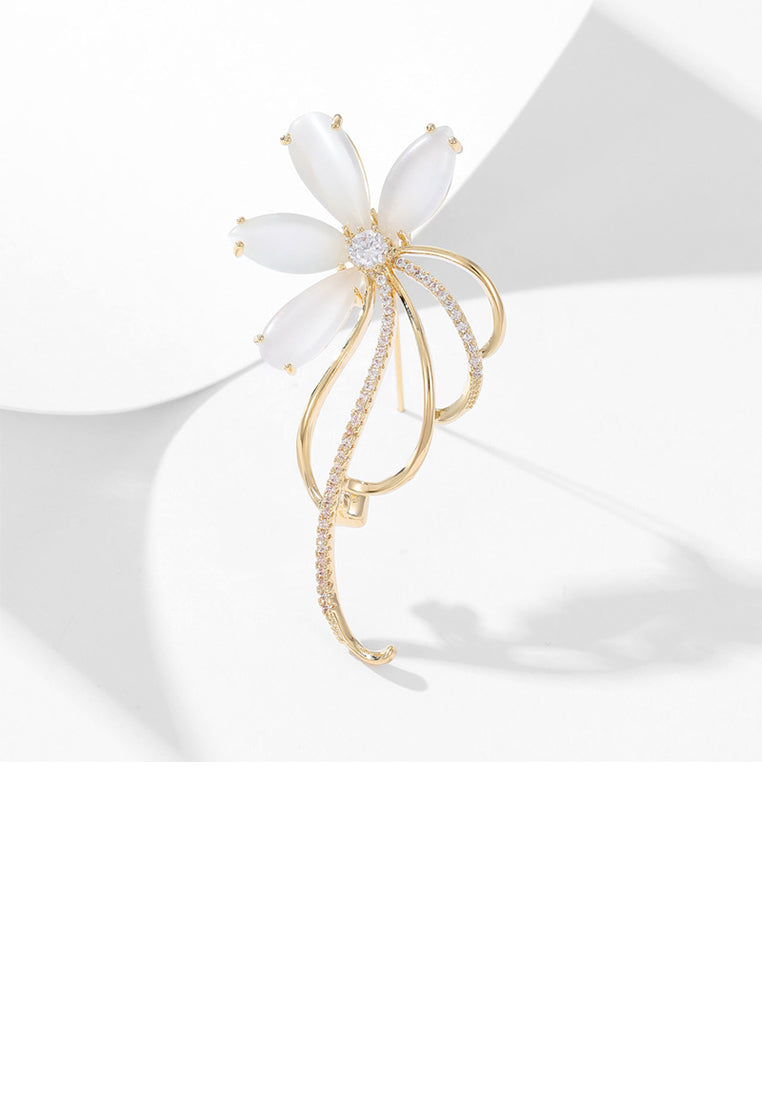 Fashion Simple Plated Gold Flower Imitation Opal Brooch with Cubic Zirconia - Luxurious Look