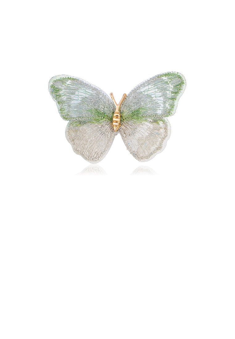 Fashion Vintage Plated Gold Embroidered Green Butterfly Brooch