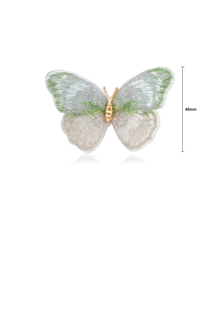 Fashion Vintage Plated Gold Embroidered Green Butterfly Brooch