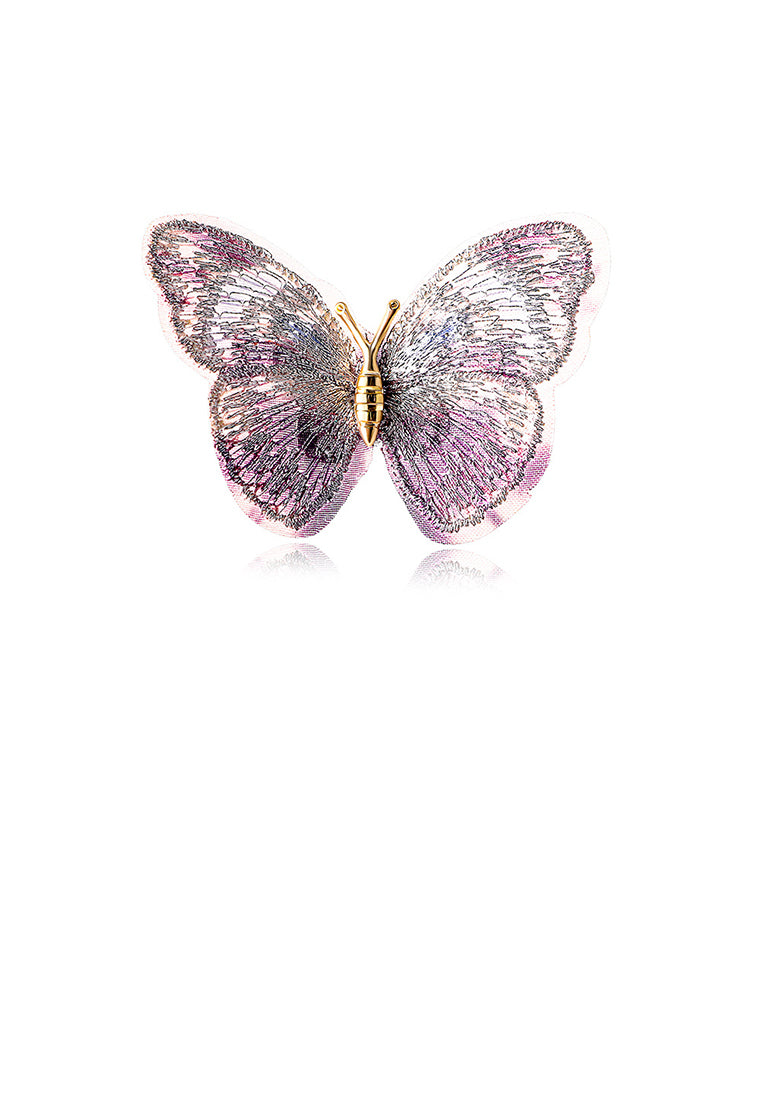 Fashion Vintage Plated Gold Embroidered Purple Butterfly Brooch