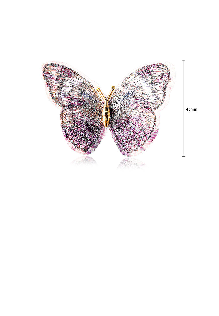 Fashion Vintage Plated Gold Embroidered Purple Butterfly Brooch