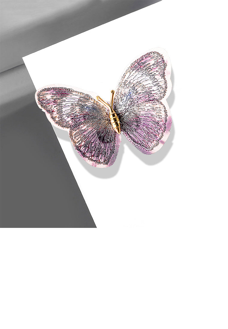 Fashion Vintage Plated Gold Embroidered Purple Butterfly Brooch