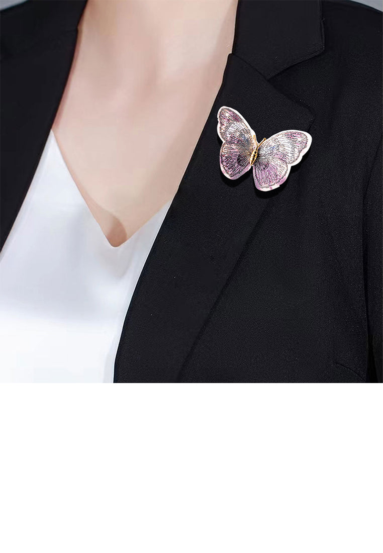 Fashion Vintage Plated Gold Embroidered Purple Butterfly Brooch