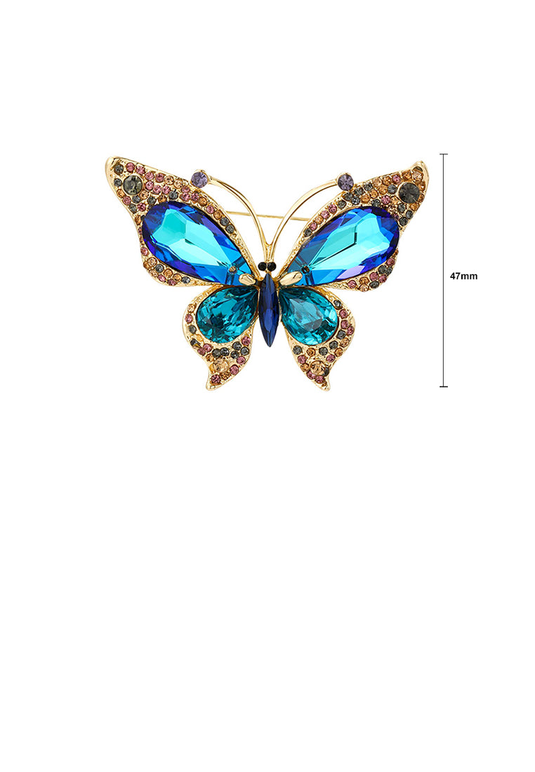 Elegant Brilliant Plated Gold Butterfly Brooch with Blue Cubic Zirconia - Luxurious Look