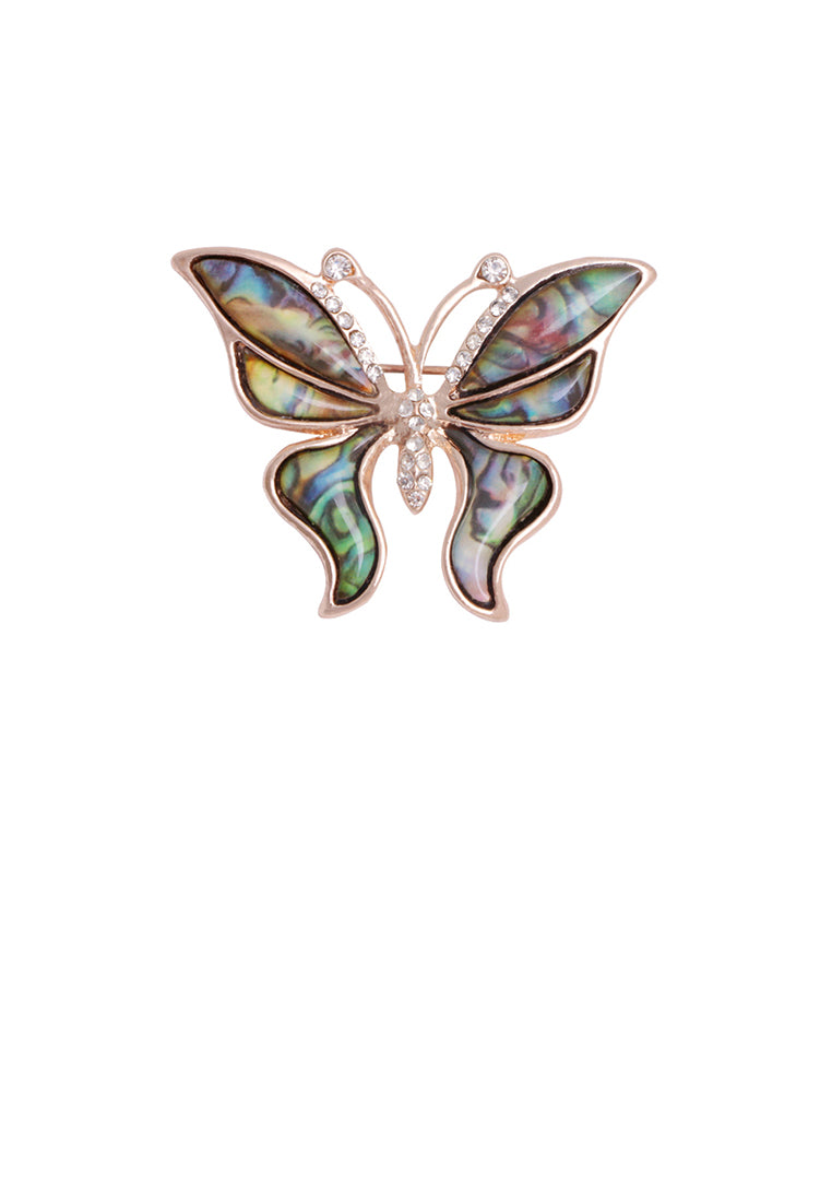 Fashion and Elegant Plated Gold Butterfly Colorful Shell Brooch with Cubic Zirconia - Luxurious Look