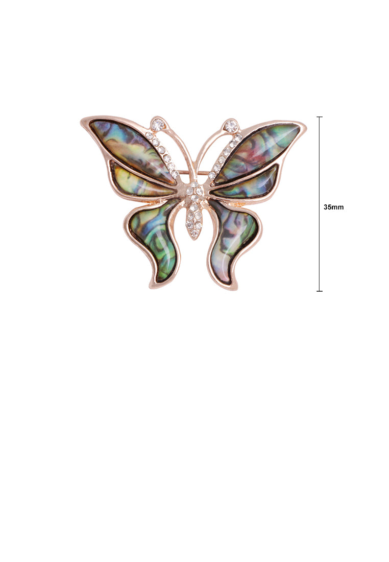 Fashion and Elegant Plated Gold Butterfly Colorful Shell Brooch with Cubic Zirconia - Luxurious Look