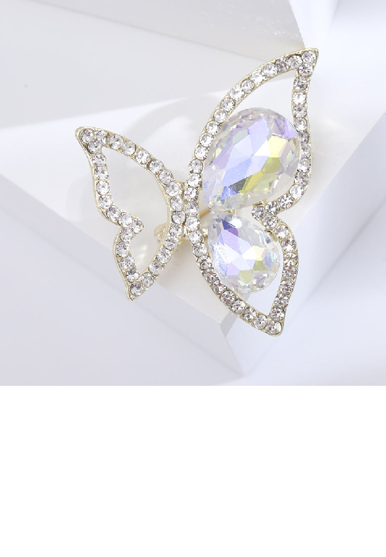 Fashion Temperament Plated Gold Hollow Butterfly Brooch with Cubic Zirconia - Luxurious Look