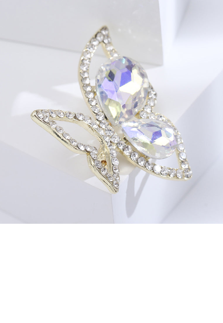 Fashion Temperament Plated Gold Hollow Butterfly Brooch with Cubic Zirconia - Luxurious Look
