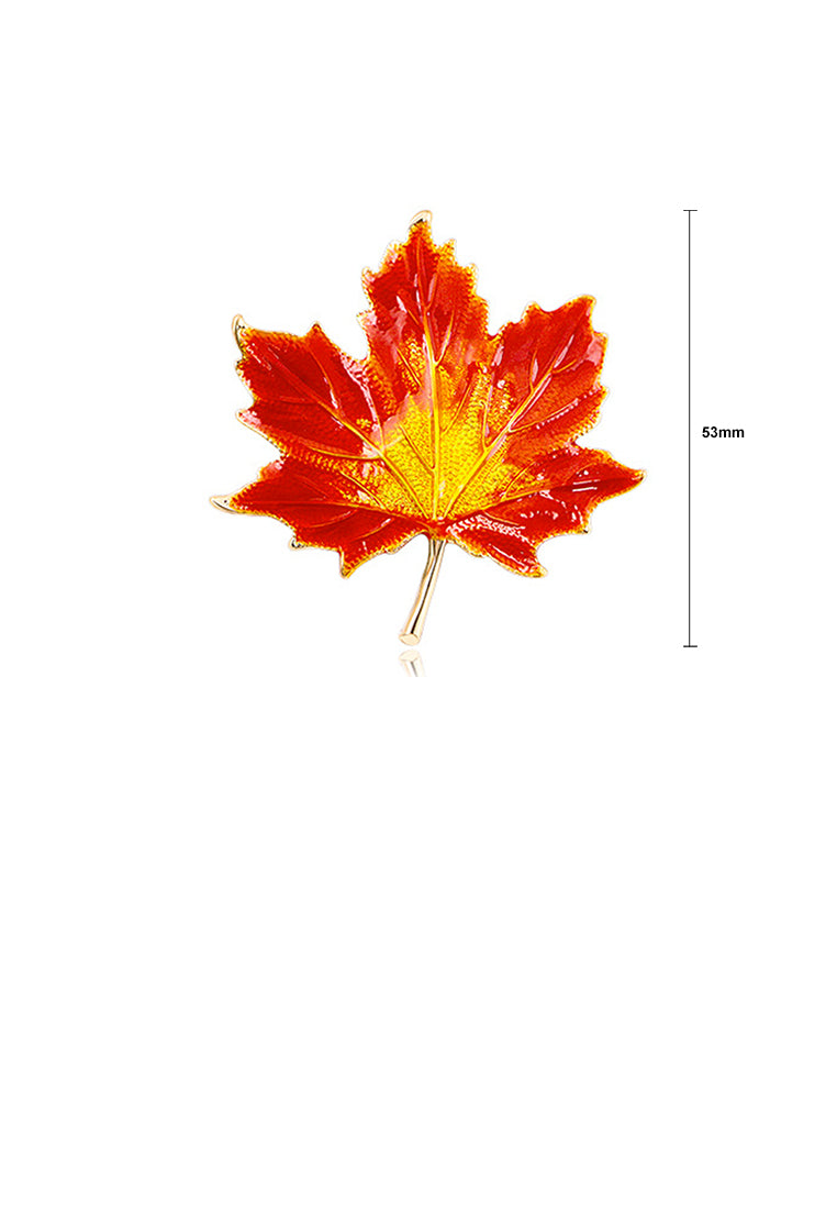 Fashion and Temperament Plated Gold Enamel Red Maple Leaf Brooch - Vibrant Color