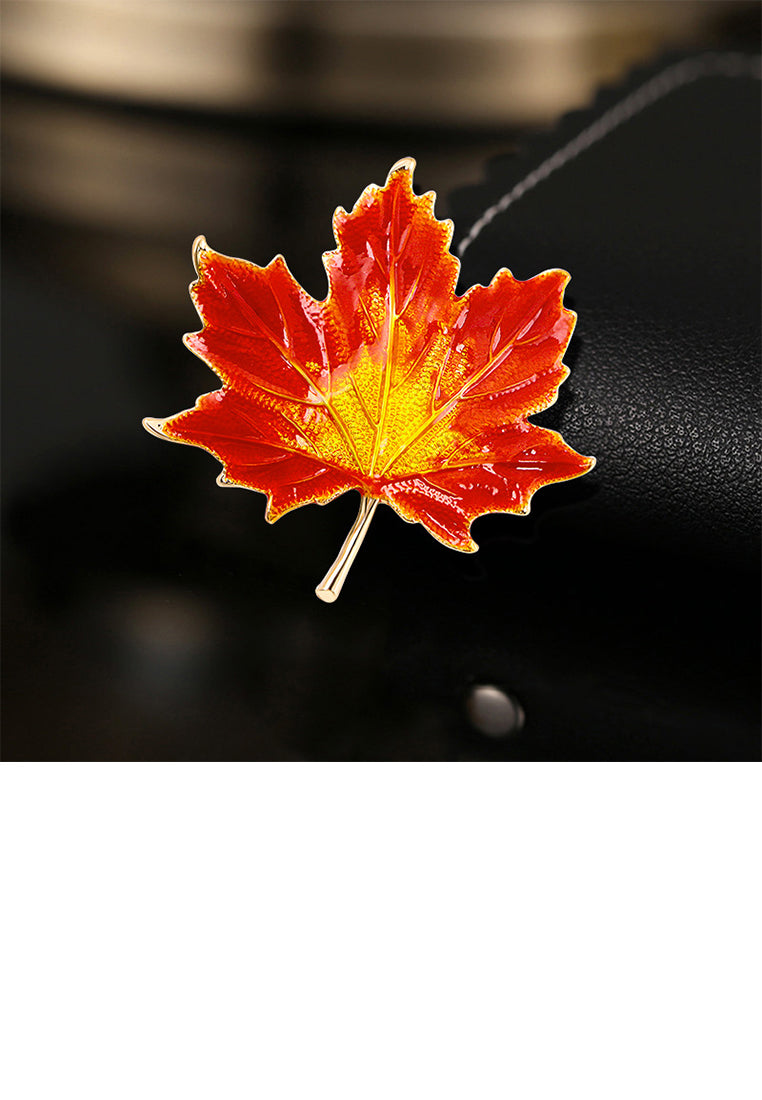 Fashion and Temperament Plated Gold Enamel Red Maple Leaf Brooch - Vibrant Color