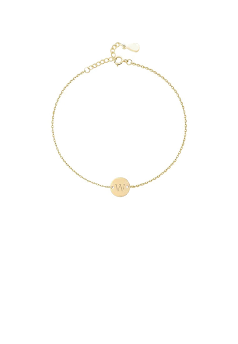 925 Sterling Silver Plated Gold Simple and Fashion Alphabet W Round Bracelet