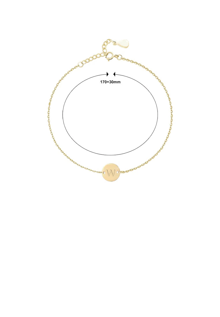 925 Sterling Silver Plated Gold Simple and Fashion Alphabet W Round Bracelet