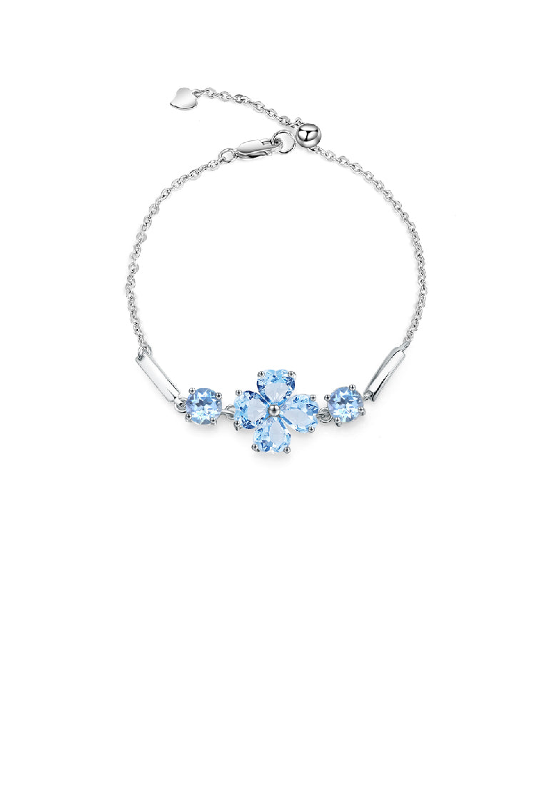 925 Sterling Silver Fashionable Four-Leafed Clover Blue Topaz Bracelet