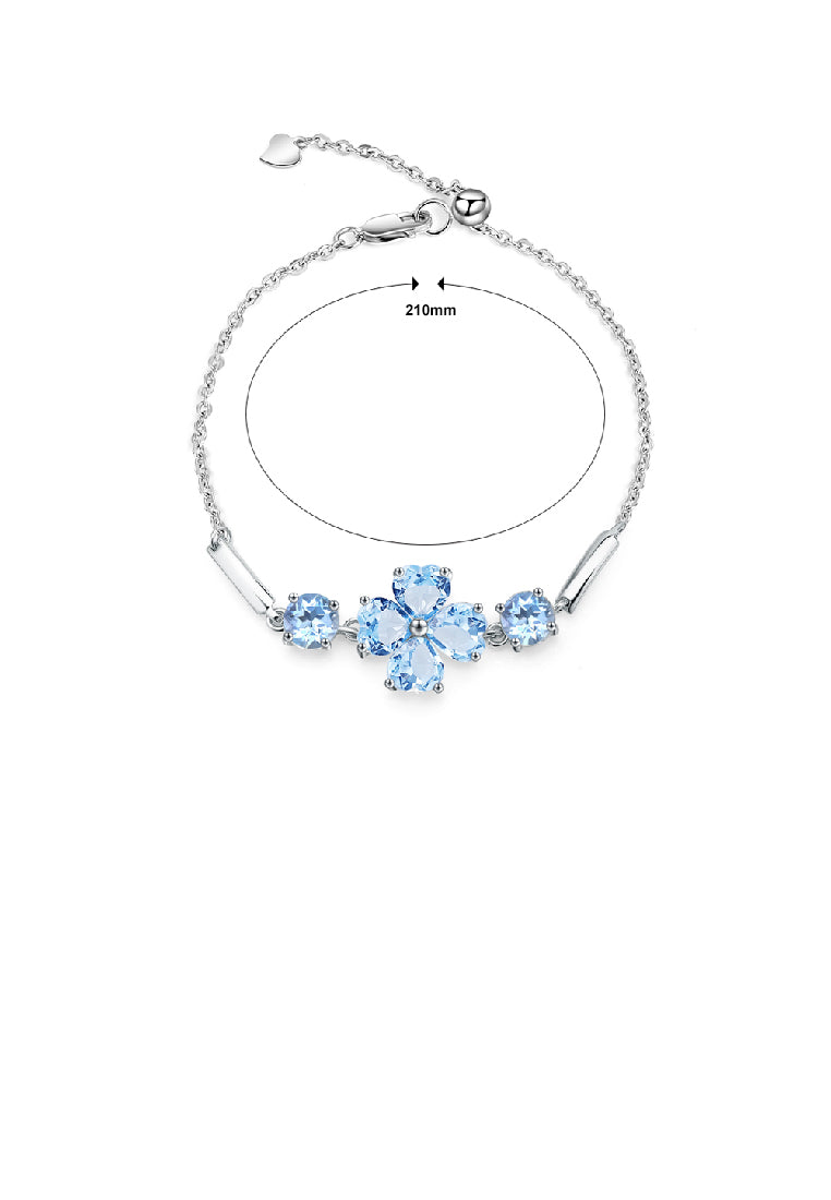 925 Sterling Silver Fashionable Four-Leafed Clover Blue Topaz Bracelet