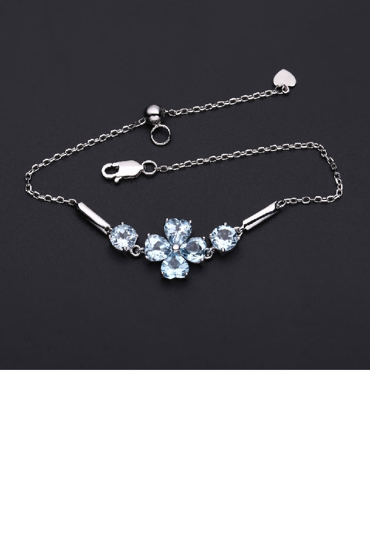 925 Sterling Silver Fashionable Four-Leafed Clover Blue Topaz Bracelet