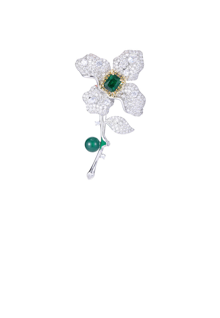 Fashion Brilliant Flower Brooch with Cubic Zirconia - Luxurious Look