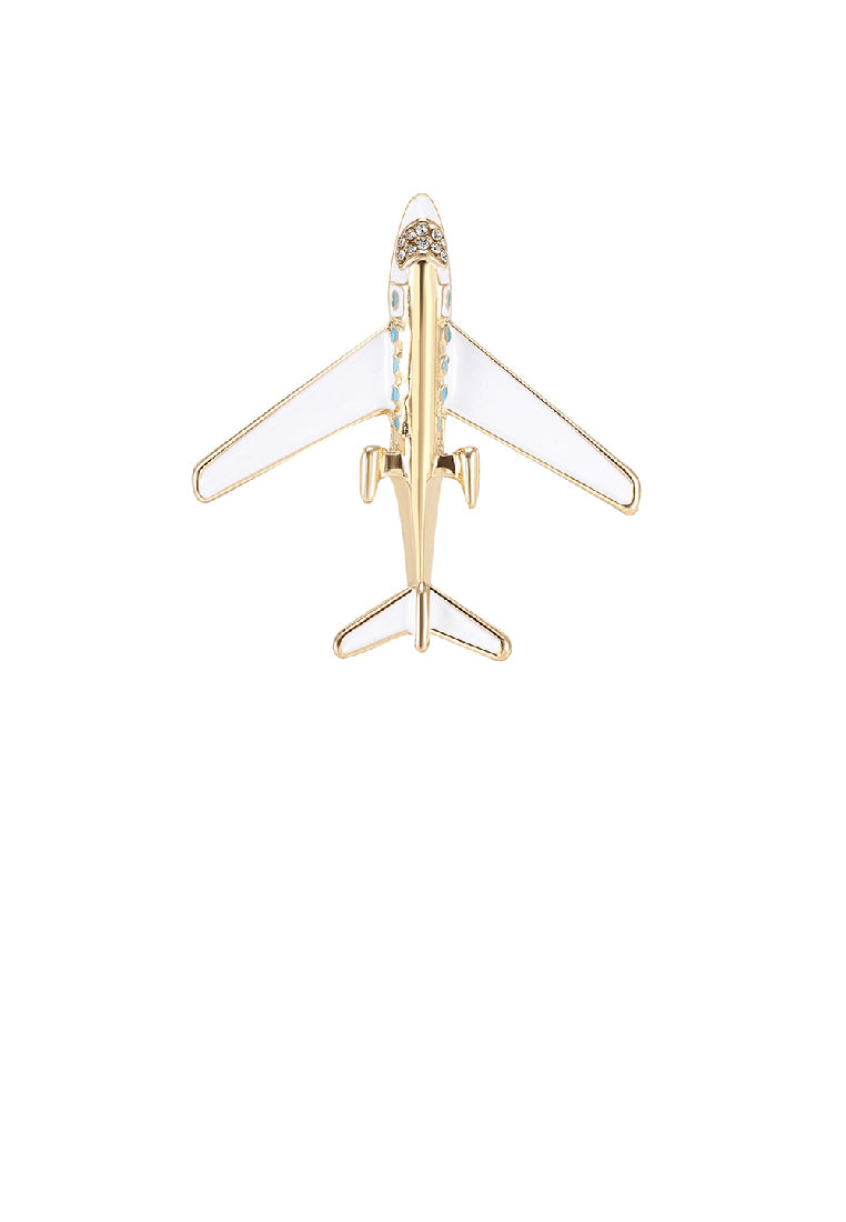 Fashion Simple Plated Gold Enamel Airplane Brooch with Cubic Zirconia - Luxurious Look