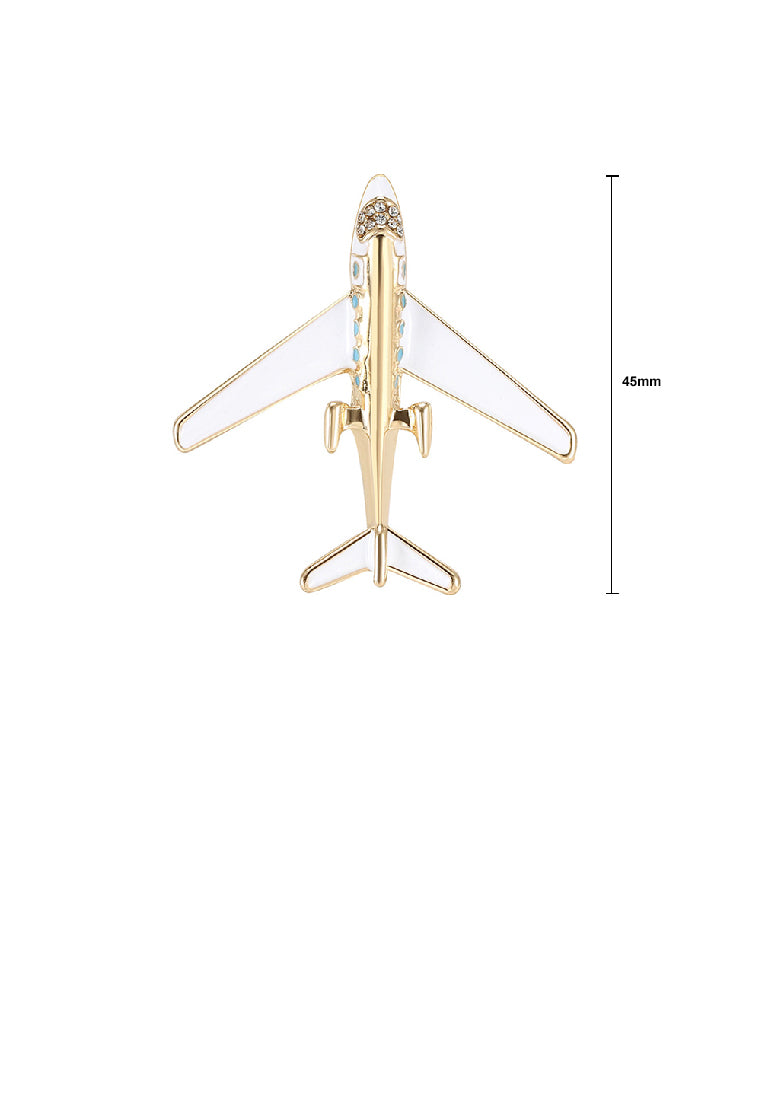 Fashion Simple Plated Gold Enamel Airplane Brooch with Cubic Zirconia - Luxurious Look