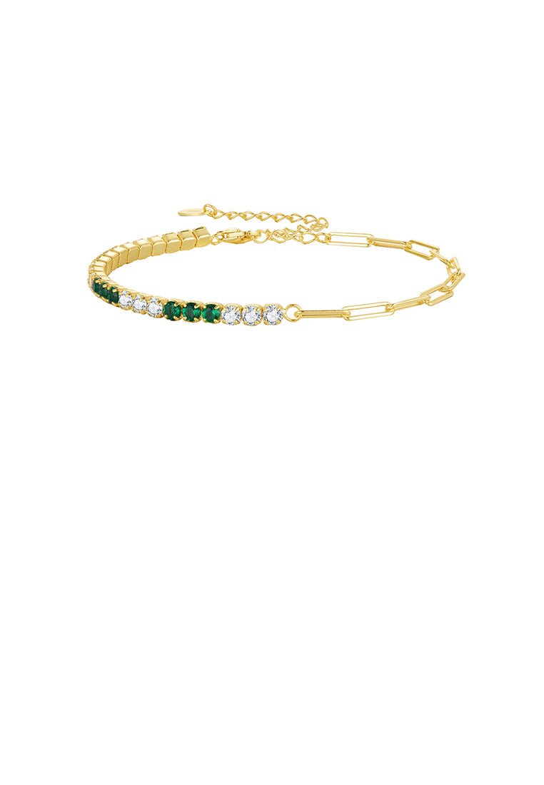 925 Sterling Silver Plated Gold Simple and Fashion Geometric Chain Spliced Cubic Zirconia Bracelet - Luxurious Look