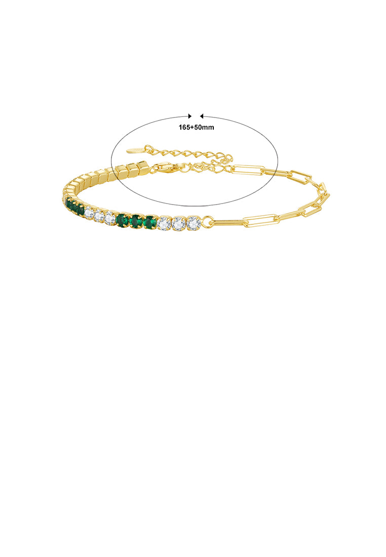 925 Sterling Silver Plated Gold Simple and Fashion Geometric Chain Spliced Cubic Zirconia Bracelet - Luxurious Look