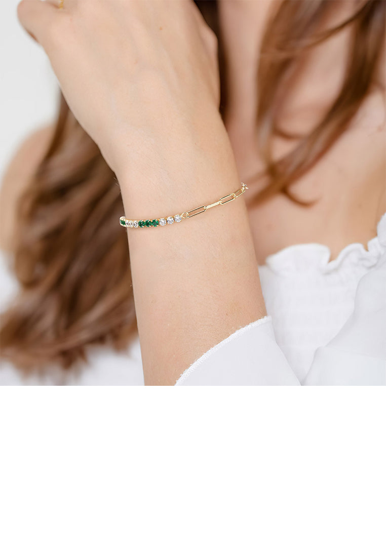 925 Sterling Silver Plated Gold Simple and Fashion Geometric Chain Spliced Cubic Zirconia Bracelet - Luxurious Look