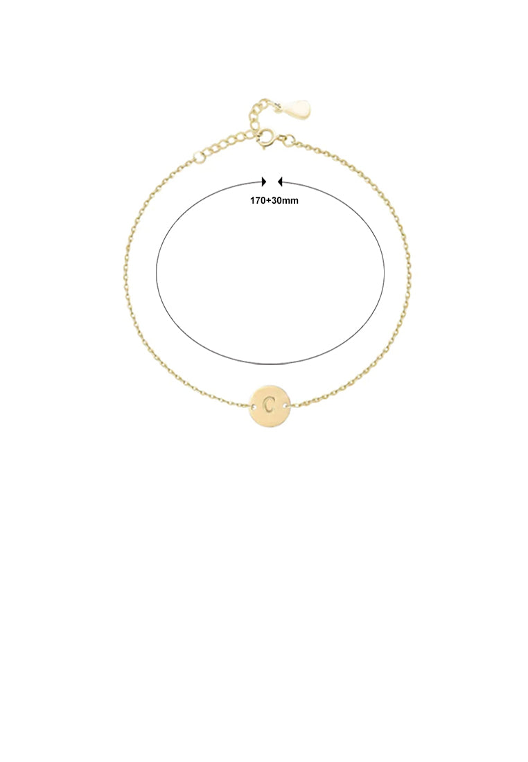 925 Sterling Silver Plated Gold Simple and Fashion Alphabet C Round Bracelet
