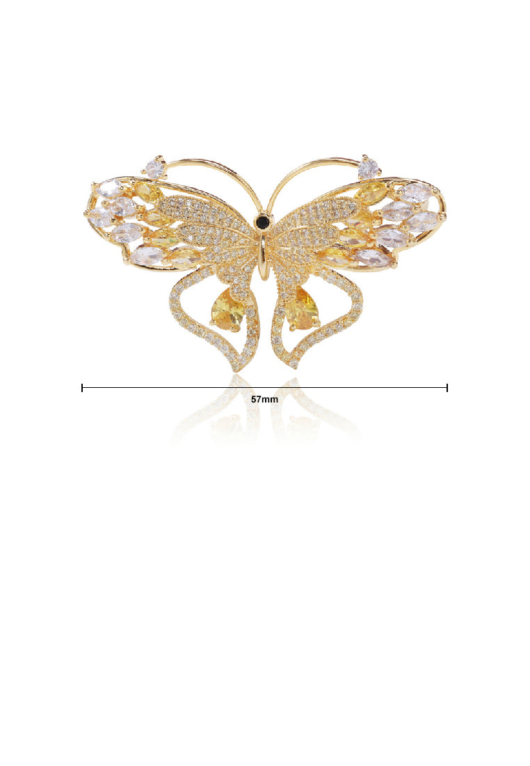 Fashion Brilliant Plated Gold Butterfly Brooch with Cubic Zirconia - Luxurious Look