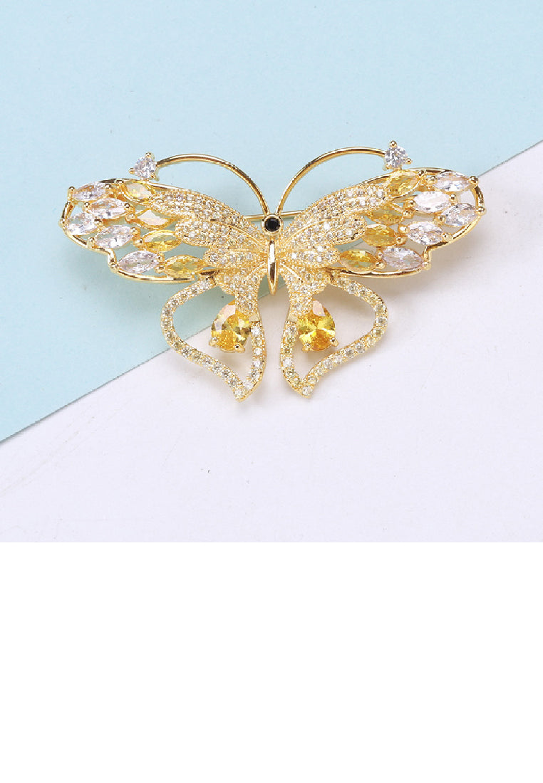 Fashion Brilliant Plated Gold Butterfly Brooch with Cubic Zirconia - Luxurious Look