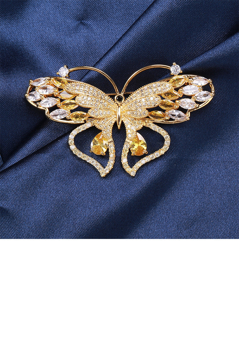Fashion Brilliant Plated Gold Butterfly Brooch with Cubic Zirconia - Luxurious Look