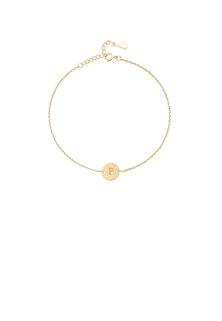925 Sterling Silver Plated Gold Simple and Fashion Alphabet P Round Bracelet
