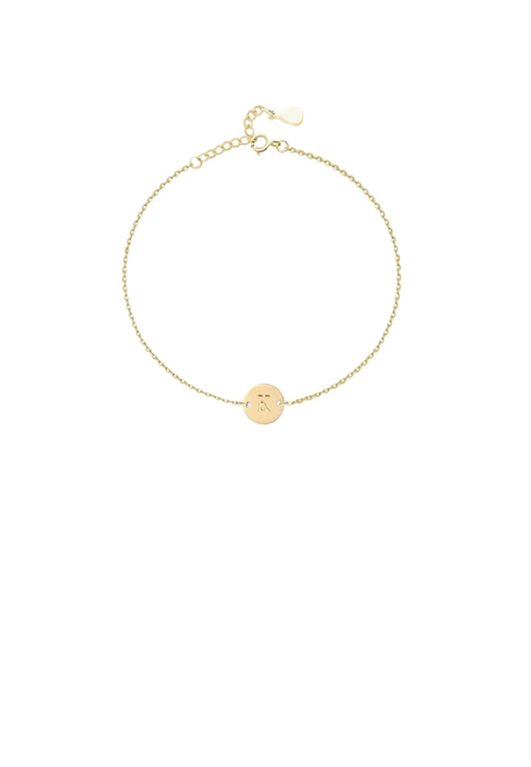 925 Sterling Silver Plated Gold Simple and Fashion Alphabet K Round Bracelet