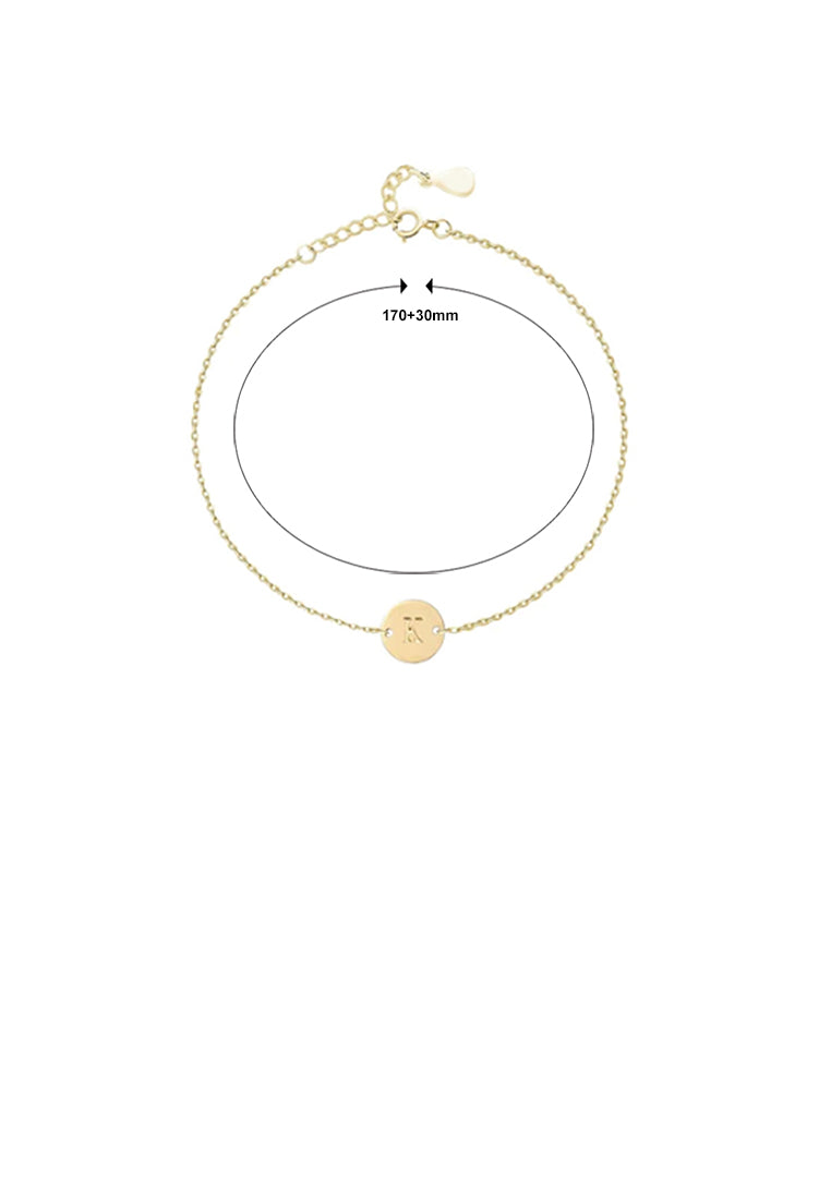 925 Sterling Silver Plated Gold Simple and Fashion Alphabet K Round Bracelet