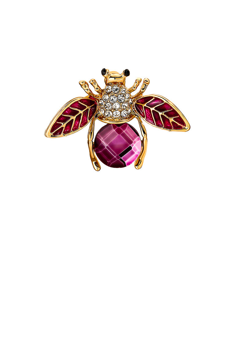 Simple Cute Plated Gold Bee Brooch with Cubic Zirconia - Luxurious Look