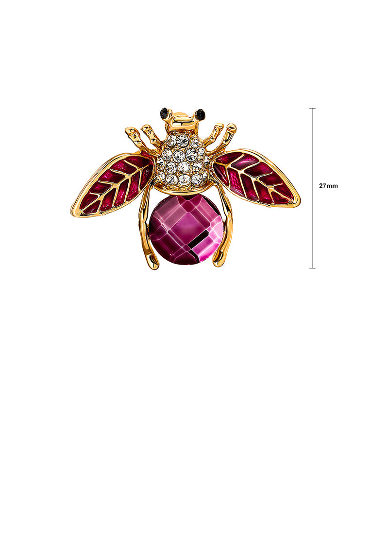 Simple Cute Plated Gold Bee Brooch with Cubic Zirconia - Luxurious Look