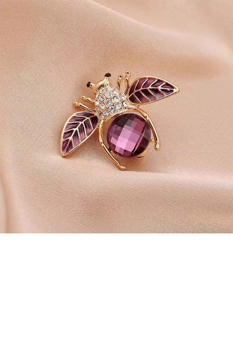 Simple Cute Plated Gold Bee Brooch with Cubic Zirconia - Luxurious Look