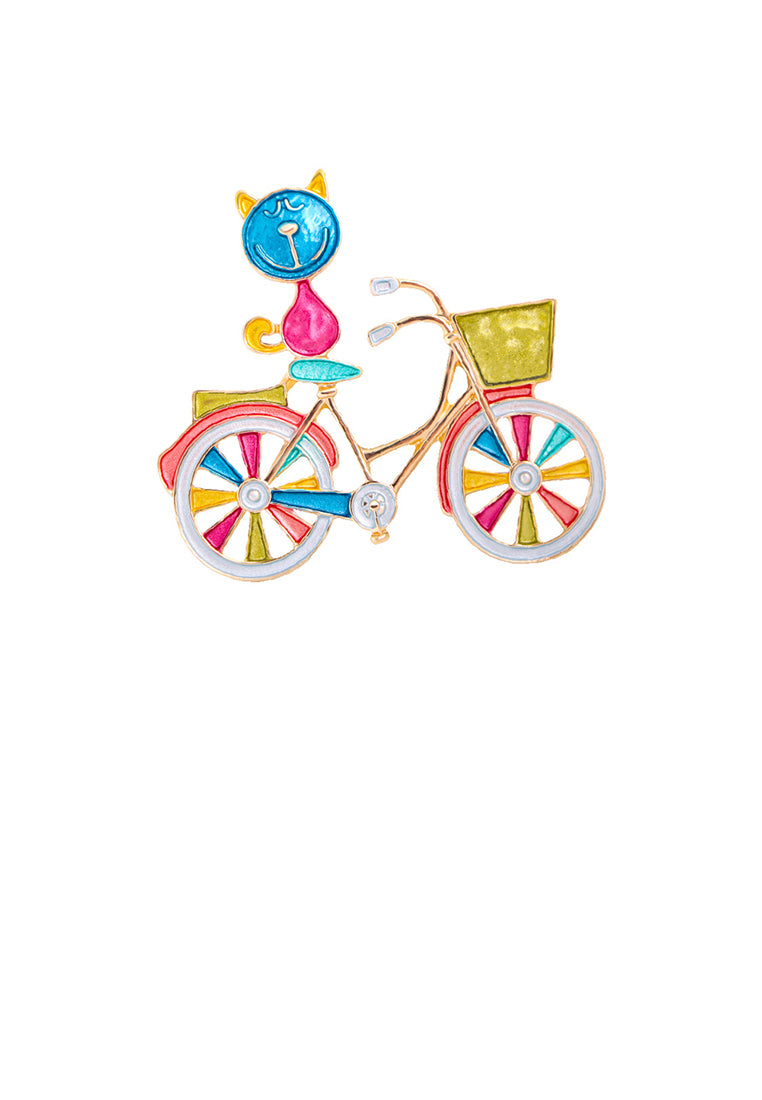 Fashion and Creative Plated Gold Enamel Colorful Cat Bicycle Brooch