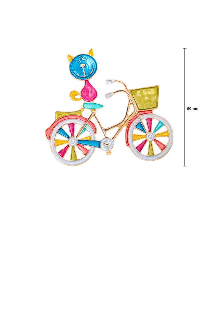Fashion and Creative Plated Gold Enamel Colorful Cat Bicycle Brooch