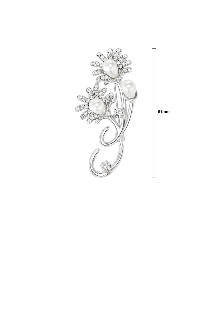 Fashion Temperament Floral Imitation Pearl Brooch with Cubic Zirconia - Luxurious Look