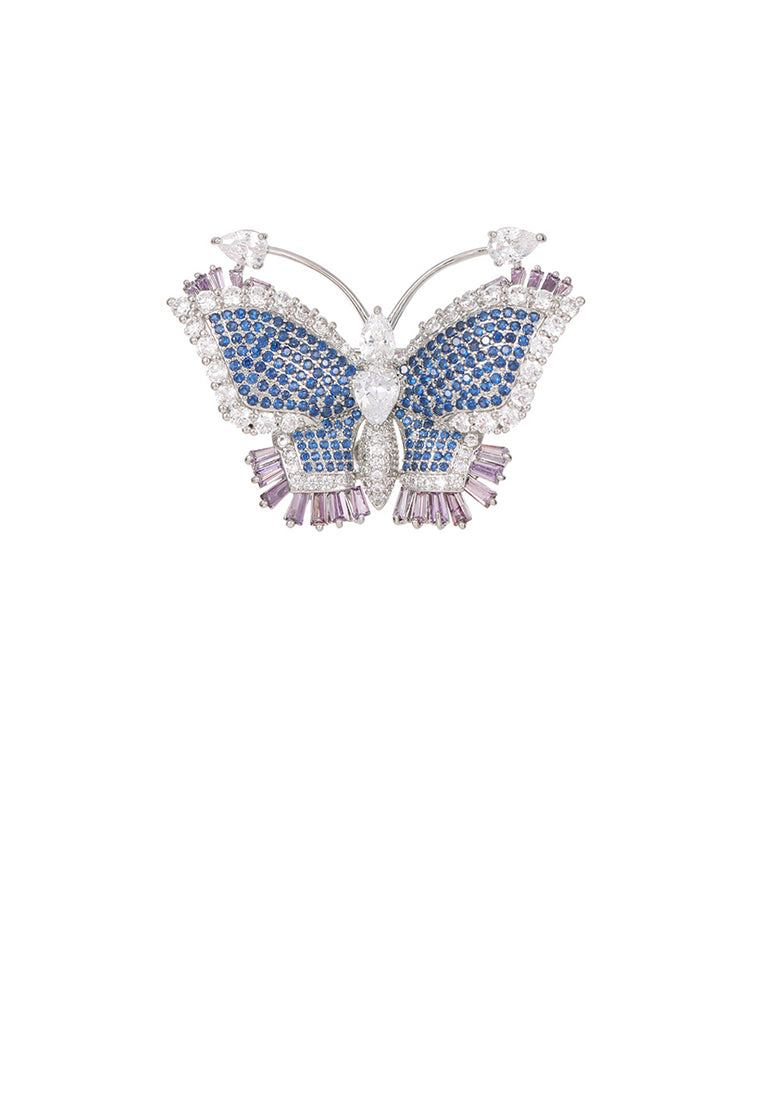 Elegant Brilliant Butterfly Brooch with Blue Cubic Zirconia - Luxurious Look