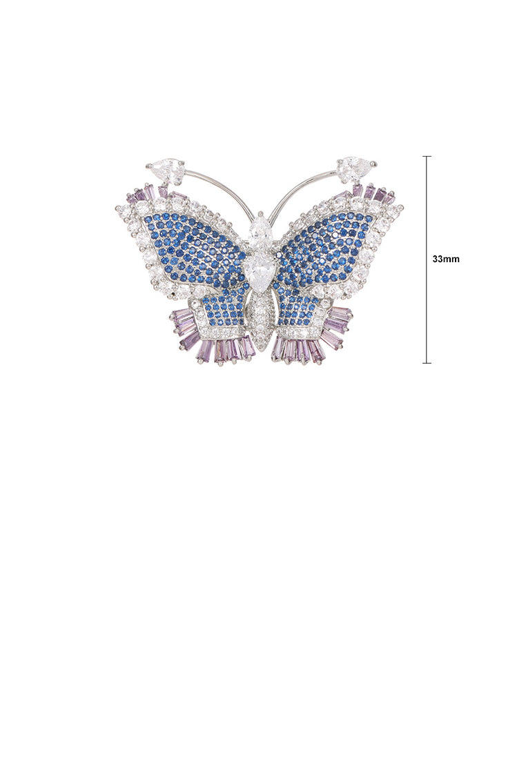 Elegant Brilliant Butterfly Brooch with Blue Cubic Zirconia - Luxurious Look