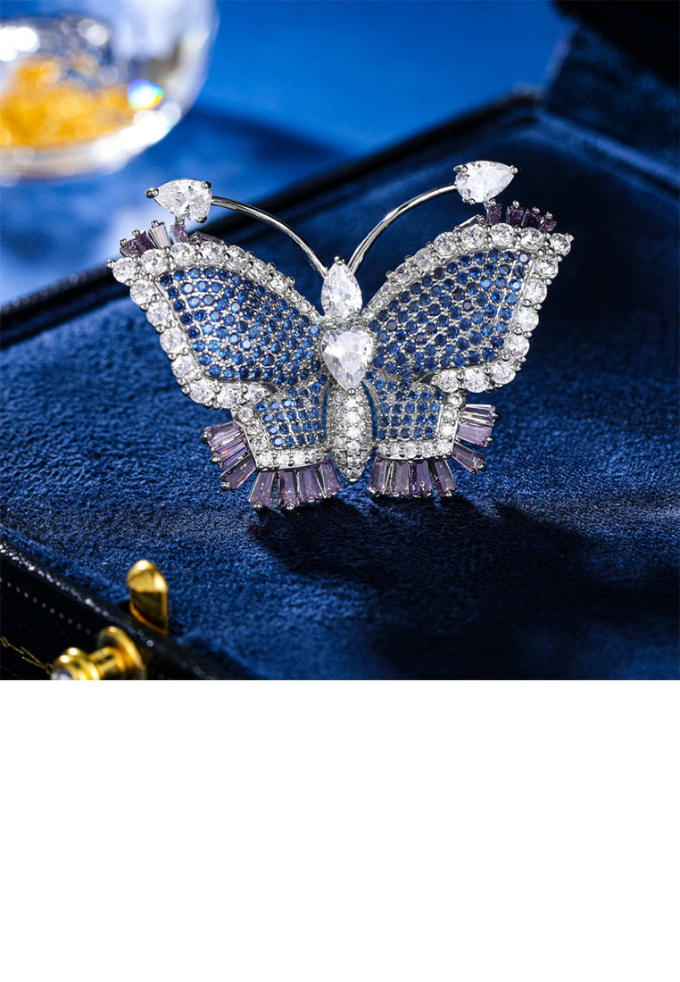 Elegant Brilliant Butterfly Brooch with Blue Cubic Zirconia - Luxurious Look
