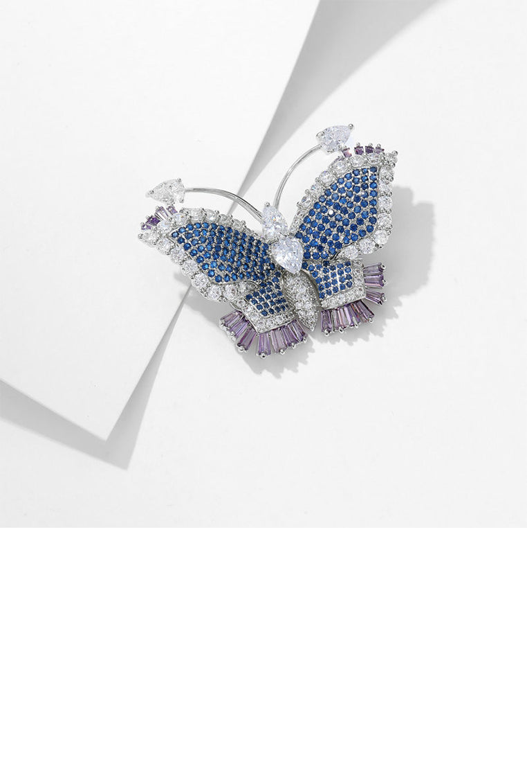 Elegant Brilliant Butterfly Brooch with Blue Cubic Zirconia - Luxurious Look