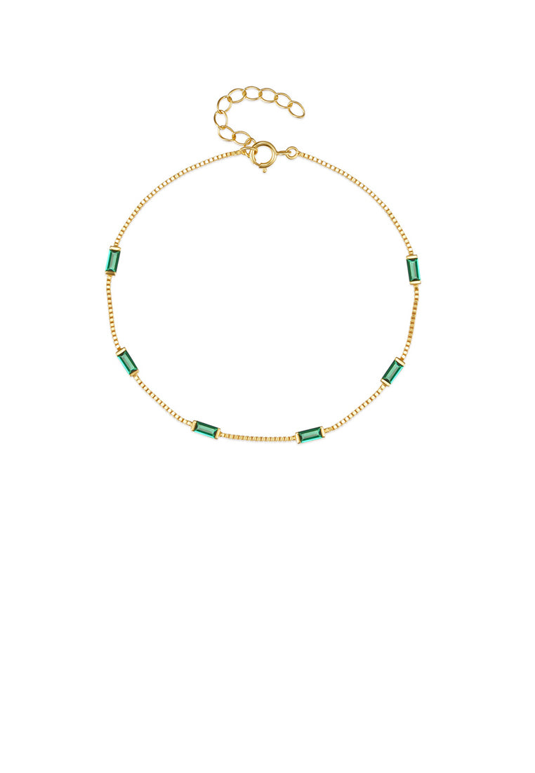 925 Sterling Silver Plated Gold Simple Fashion Geometric Bracelet with Green Cubic Zirconia - Luxurious Look