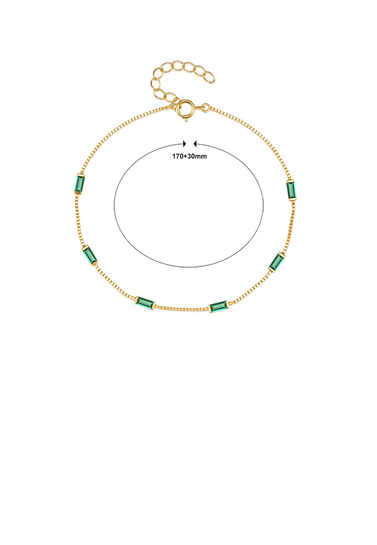 925 Sterling Silver Plated Gold Simple Fashion Geometric Bracelet with Green Cubic Zirconia - Luxurious Look