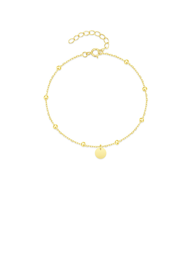 925 Sterling Silver Plated Gold Simple and Fashion Geometric Round Chain Bracelet