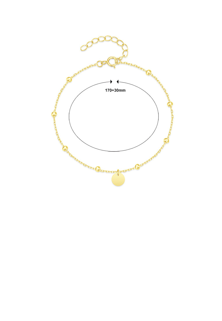 925 Sterling Silver Plated Gold Simple and Fashion Geometric Round Chain Bracelet